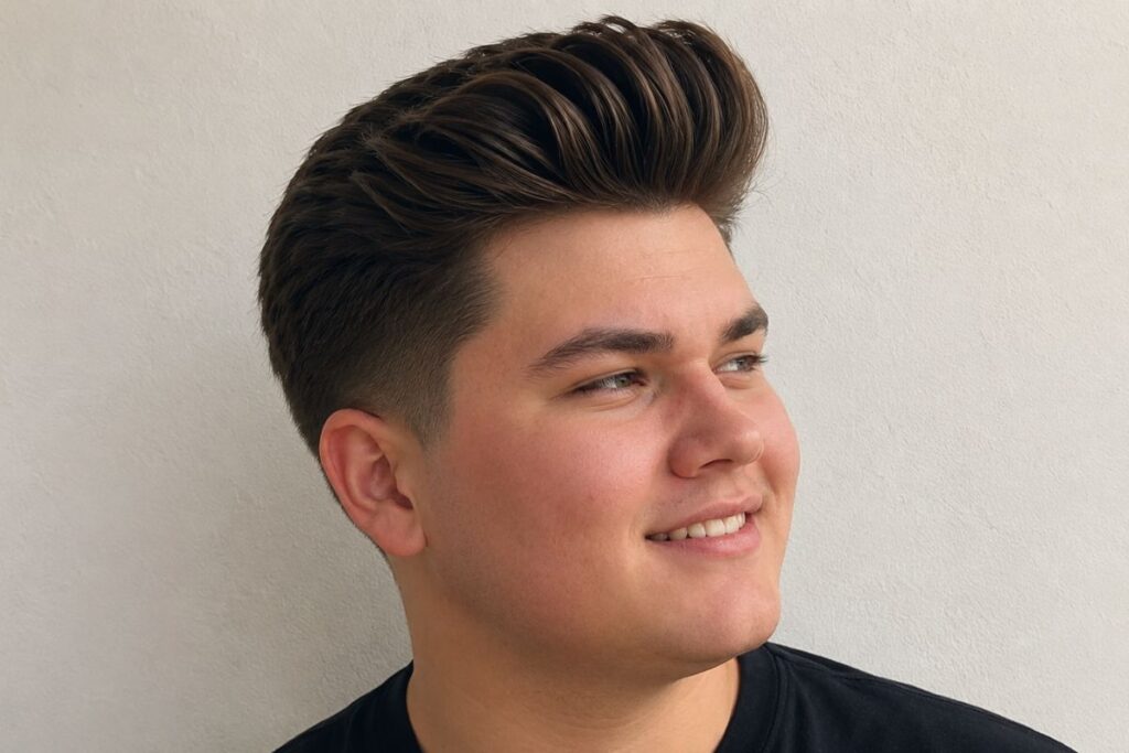 Pompadour hairstyle for round face shape men