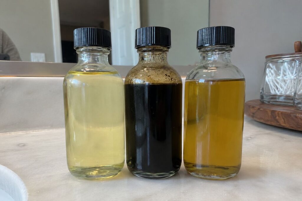 Comparison of pure, Jamaican black, and diluted castor oil