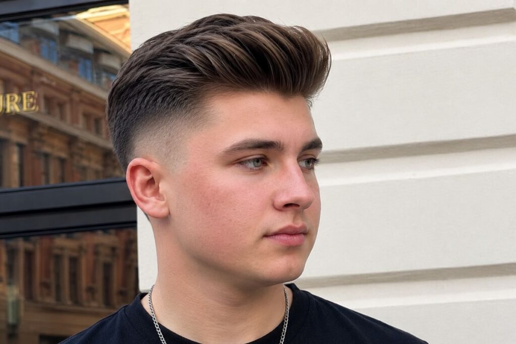 Quiff hairstyle for round face shape men