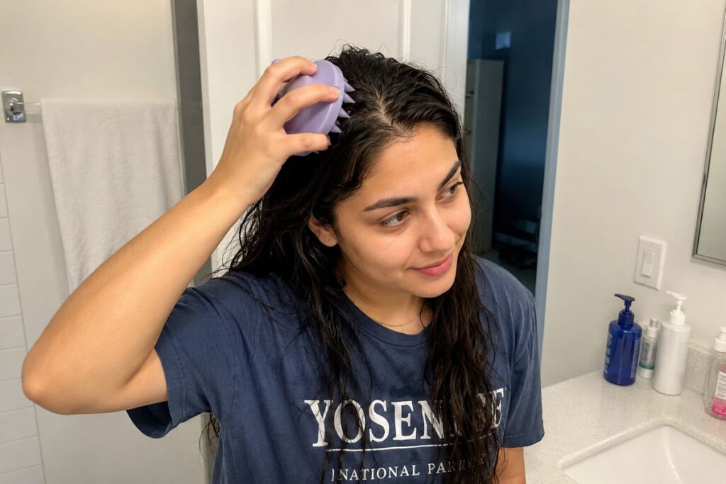 Exfoliating scalp as part of moisturizing routine