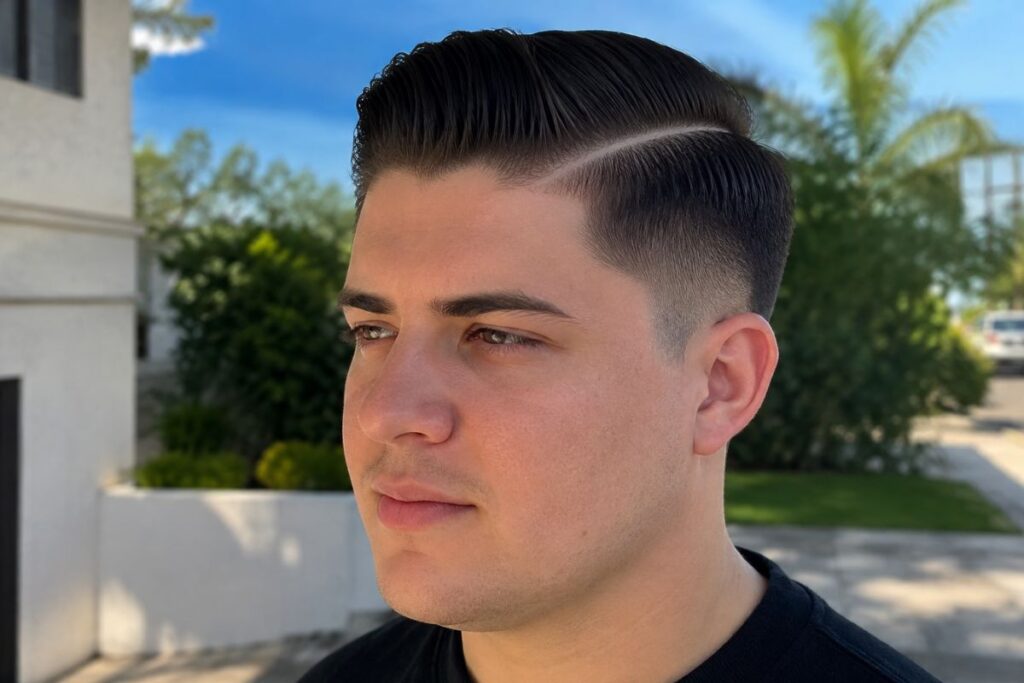 Side part hairstyle for round face shape men