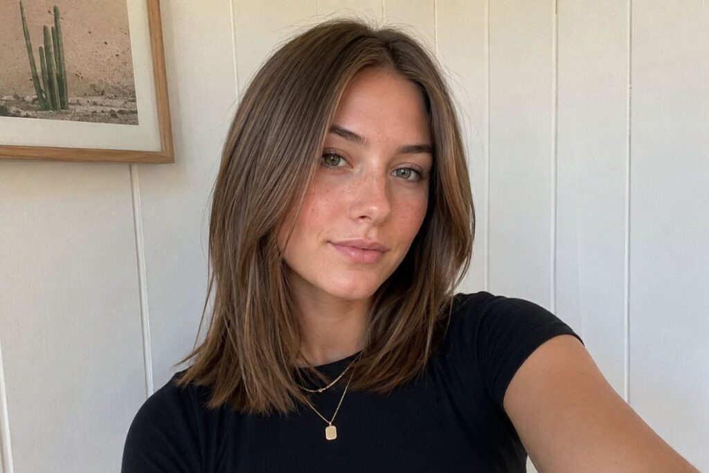 Side part straight lob for heart face shape