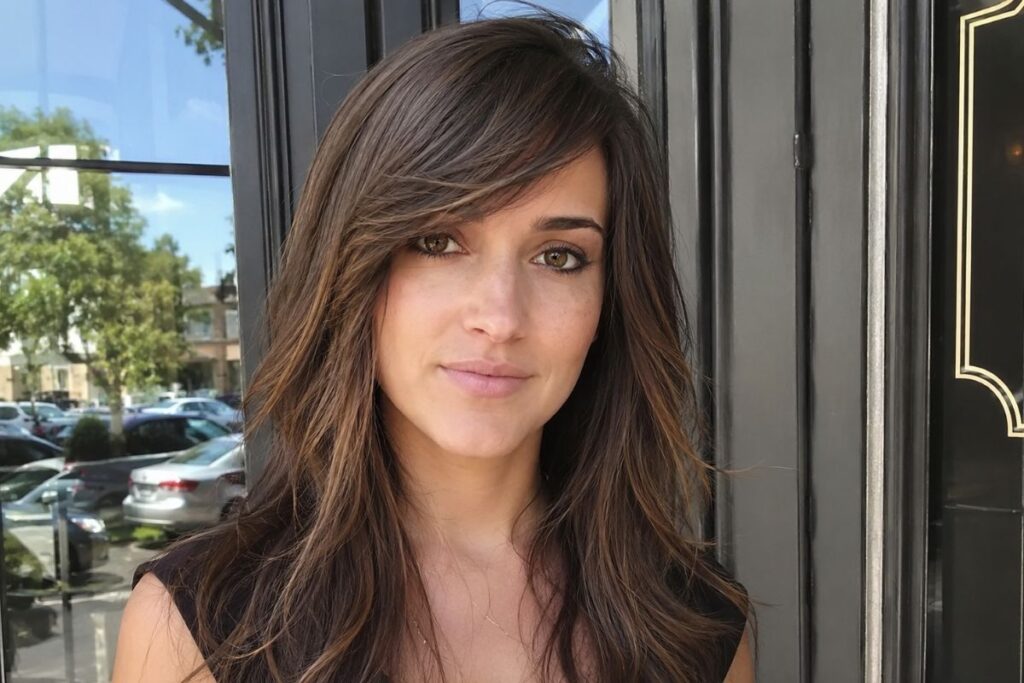 Side swept bangs for oblong face shape