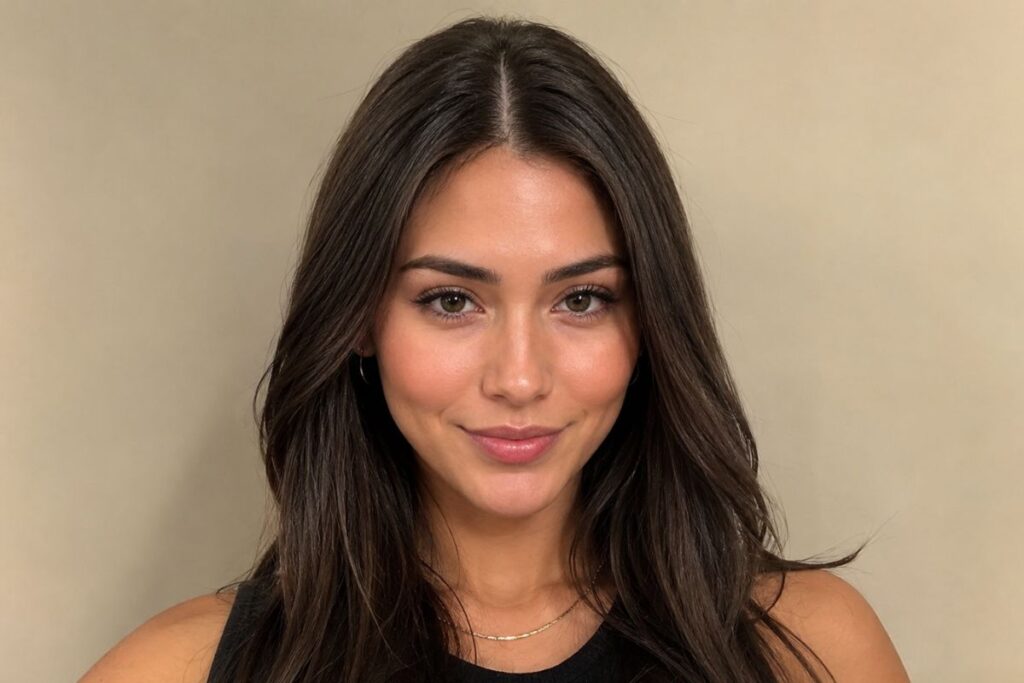 Sleek straight hair with middle part for diamond face shape