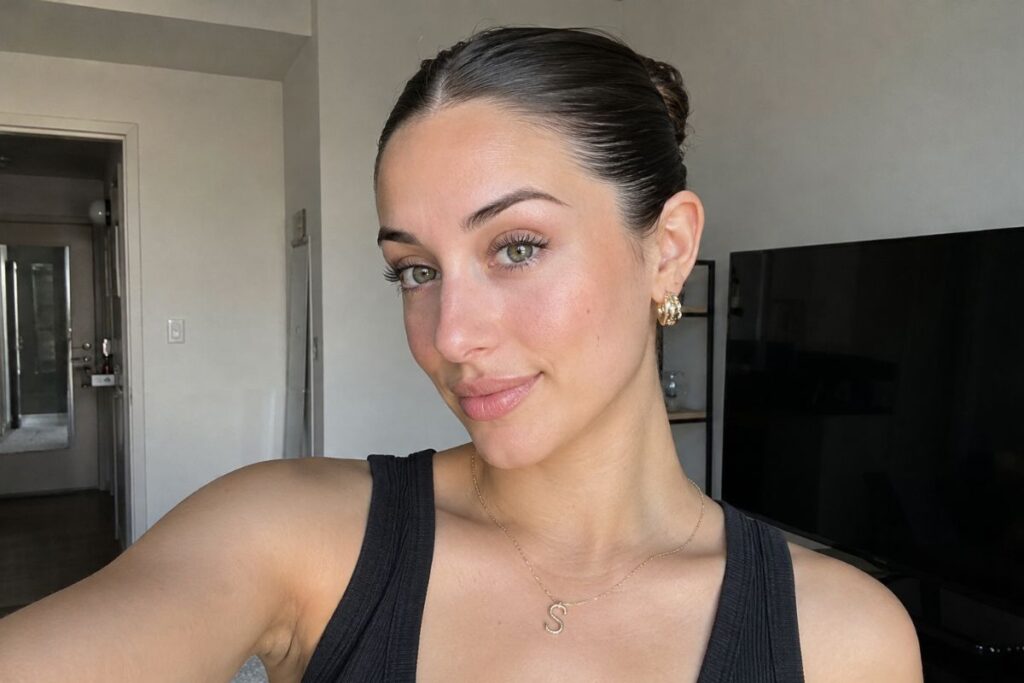 Slicked back bun for oblong face shape