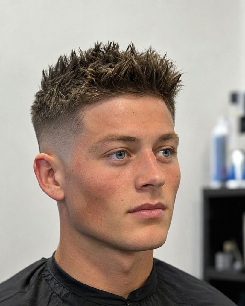 Spiked up fade hairstyle for diamond face shape