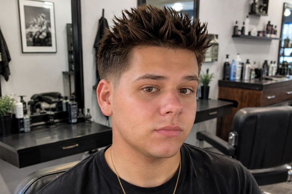 Spiky texture hairstyle for round face shape men