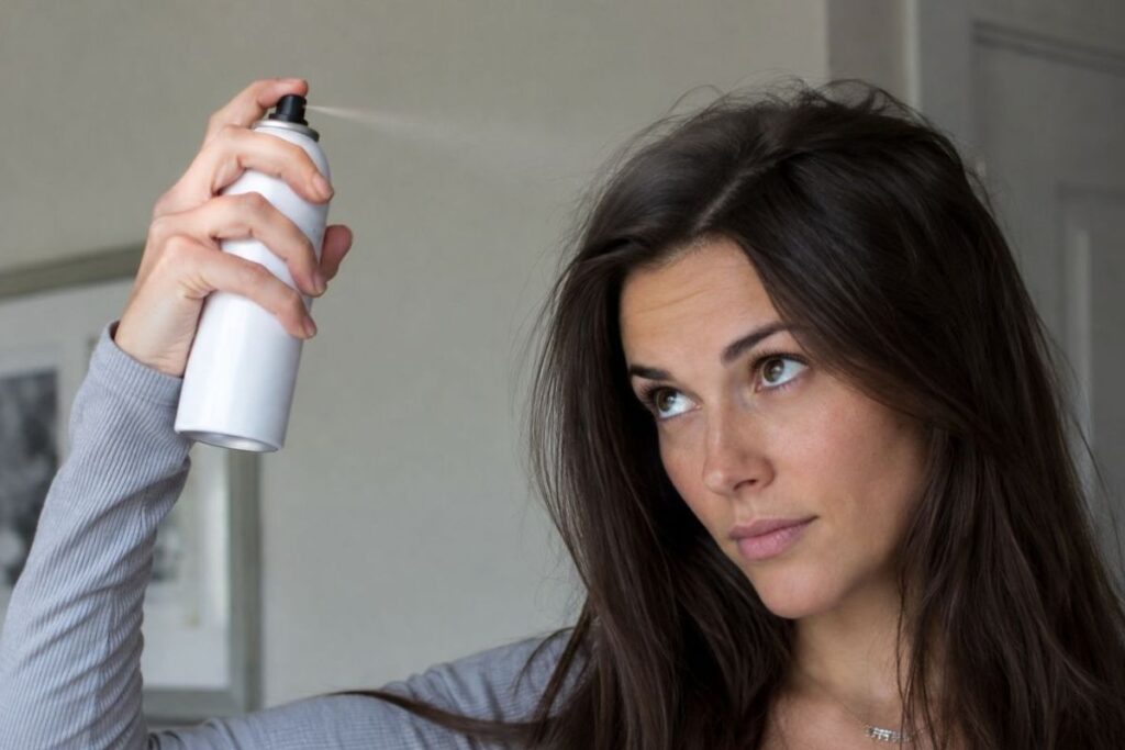 Testing dry shampoo spray distance from scalp