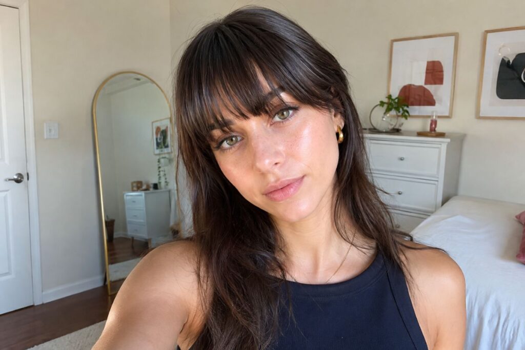 Straight across bangs for oblong face shape