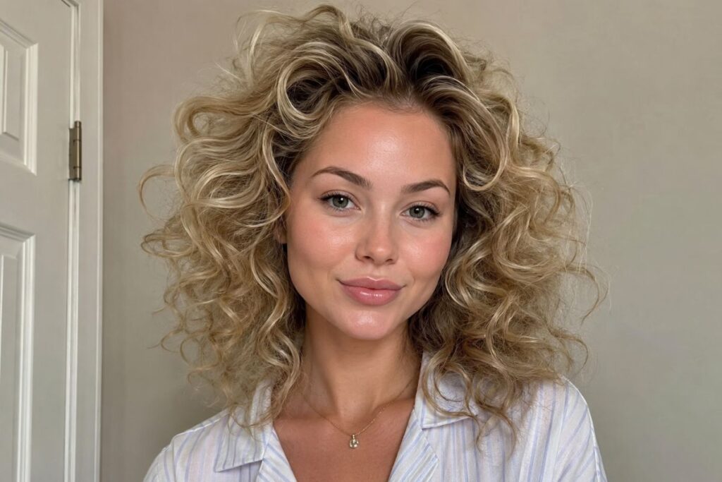 Teased out curls for diamond face shape