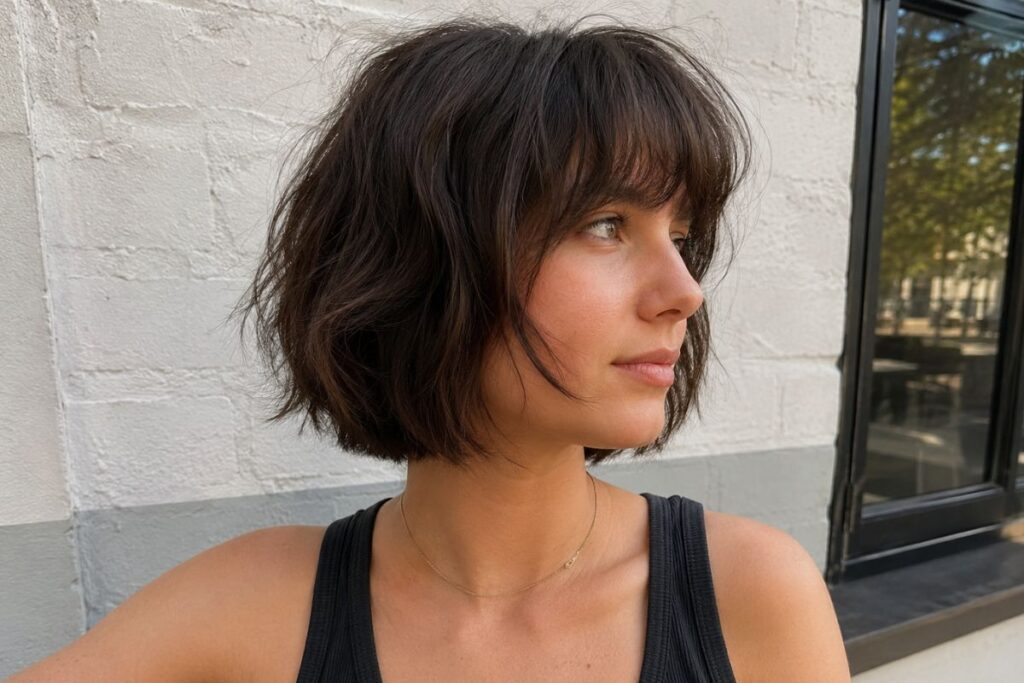 Textured bob haircut for heart face shape