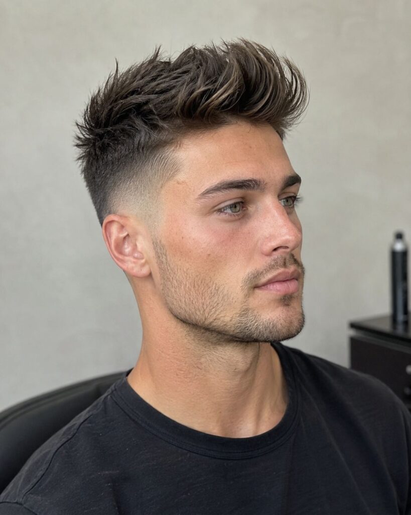 Textured quiff hairstyle for diamond face shape