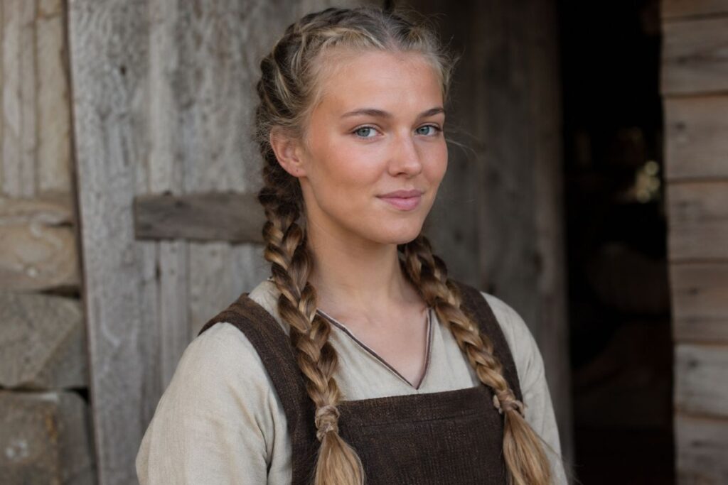 Two braids Viking hairstyle worn forward