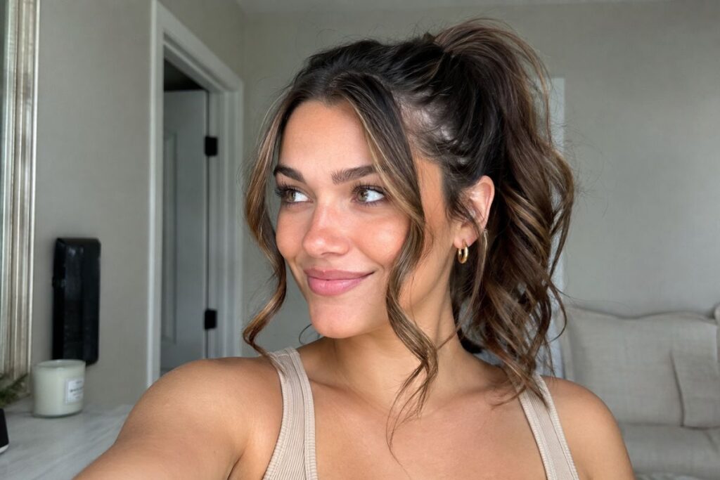 Wavy high ponytail for heart face shape