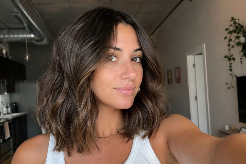 Wavy lob hairstyle for heart face shape