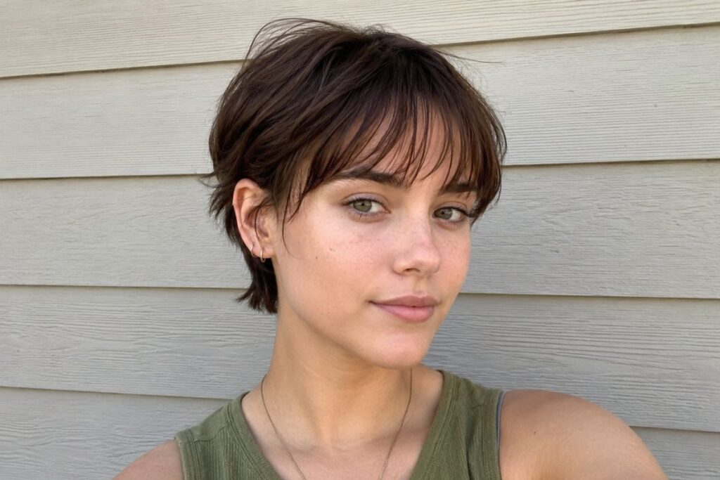 Wispy bangs hairstyle for heart face shape