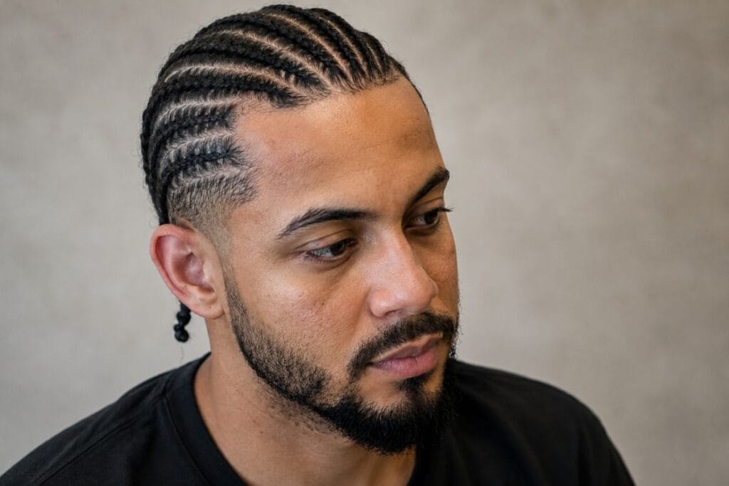 Cornrows hairstyle for men with coily hair