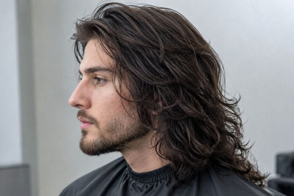 Long layered haircut for men with thick hair