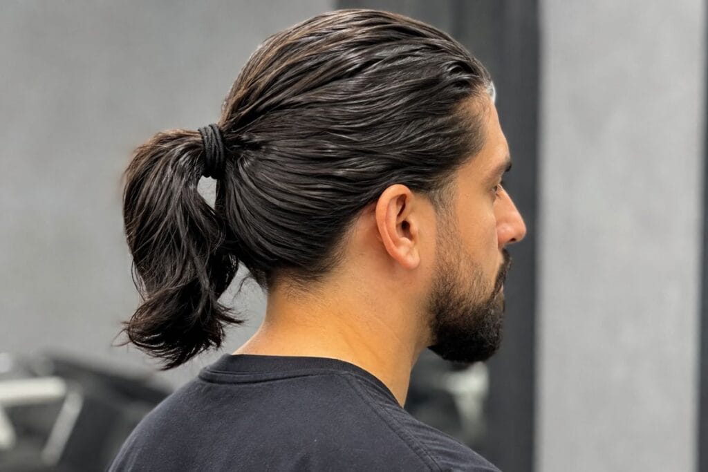 Long ponytail hairstyle for men