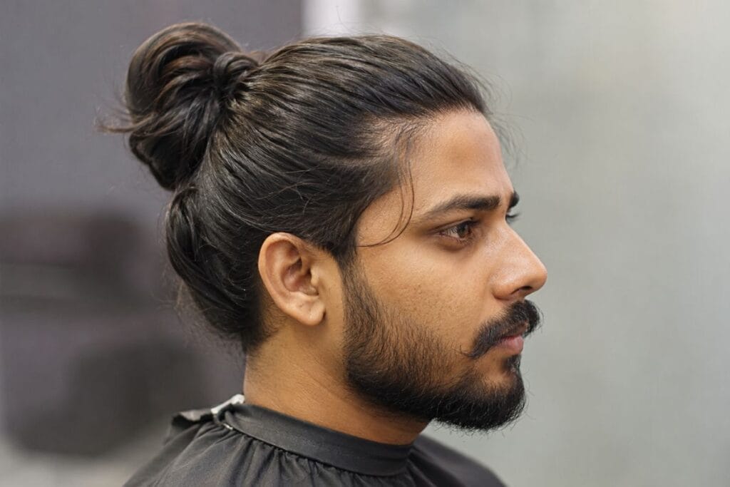 Man bun hairstyle for men with long hair