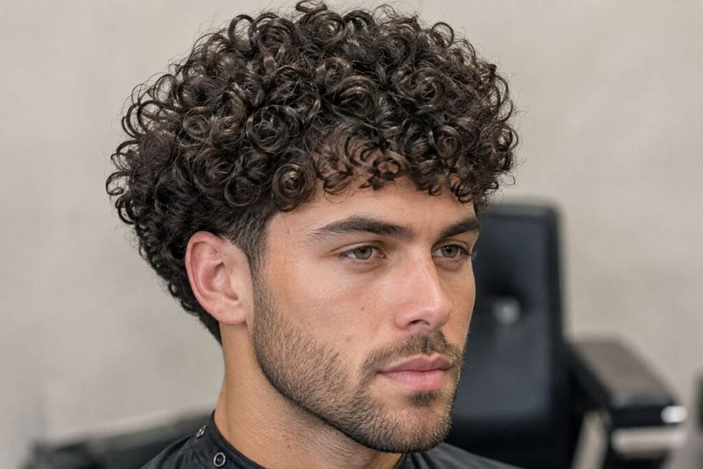 Natural curly afro long hairstyle for men