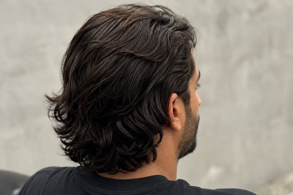 Shoulder length wavy hairstyle for men